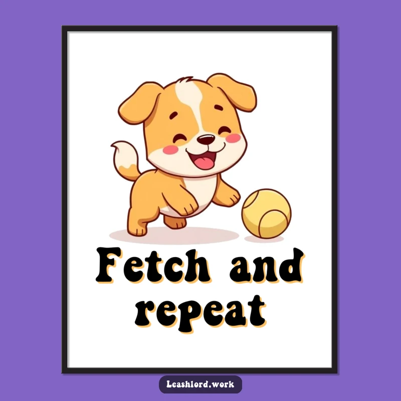 Funny Fetching Dog Digital Art: Happy Wagging Tail Print, Instant Decor
