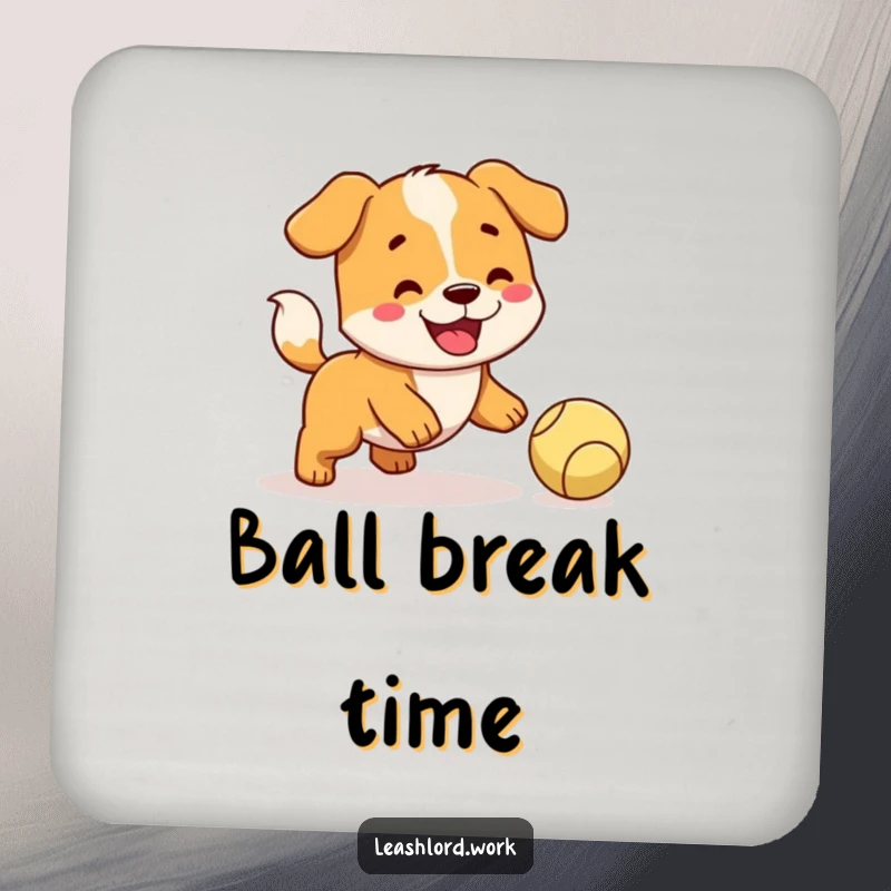 Funny Dog Coasters: Cute coasters featuring a happy dog with a wagging tail, trying to fetch a ball.