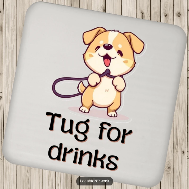 Funny Dog Coasters: Cute coasters featuring an energetic dog with dynamic lines playfully tugging on a leash.