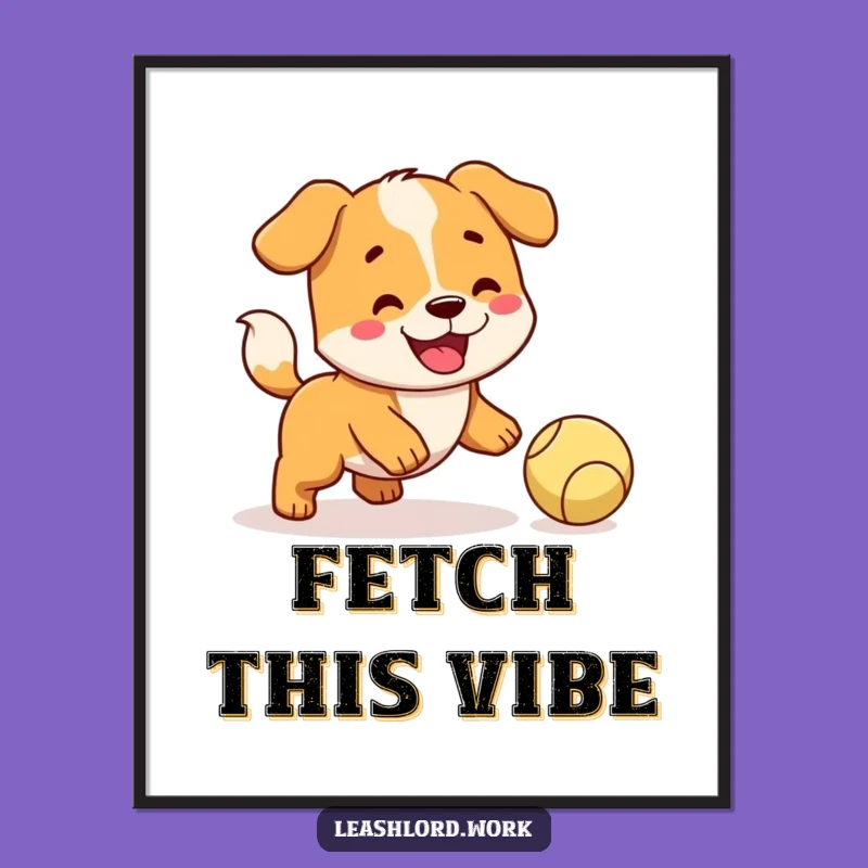 Funny Fetching Dog Poster: Happy Wagging Tail Art, Hilarious Gift