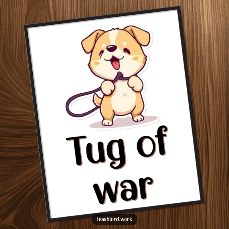 Funny Dog Poster: Playful artwork of an energetic dog with dynamic lines playfully tugging on a leash, full of action.