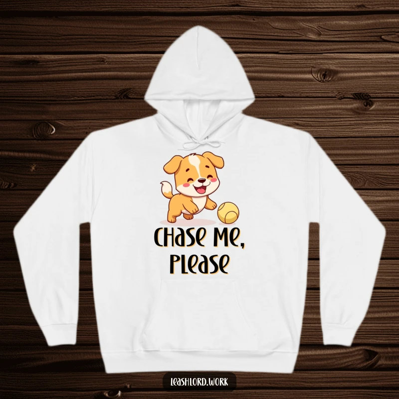 Funny Dog Hoodie: A comfortable hoodie showcasing a happy dog with a wagging tail, focused on fetching a ball.