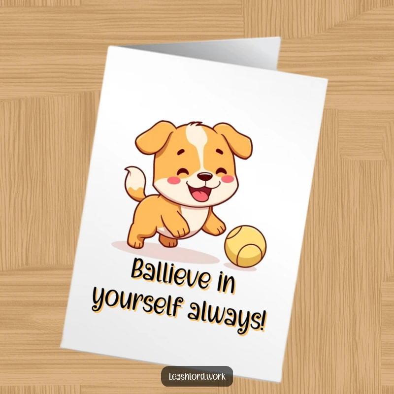 Free Printable Congratulations Card: A happy, tail-wagging dog in mid-action, focused on fetching a ball.