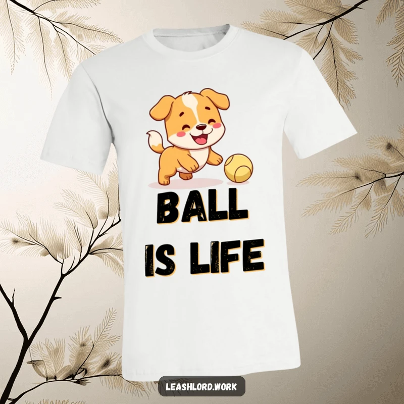 Funny Dog T-Shirt: Features a happy dog with a wagging tail, enthusiastically trying to fetch a ball.